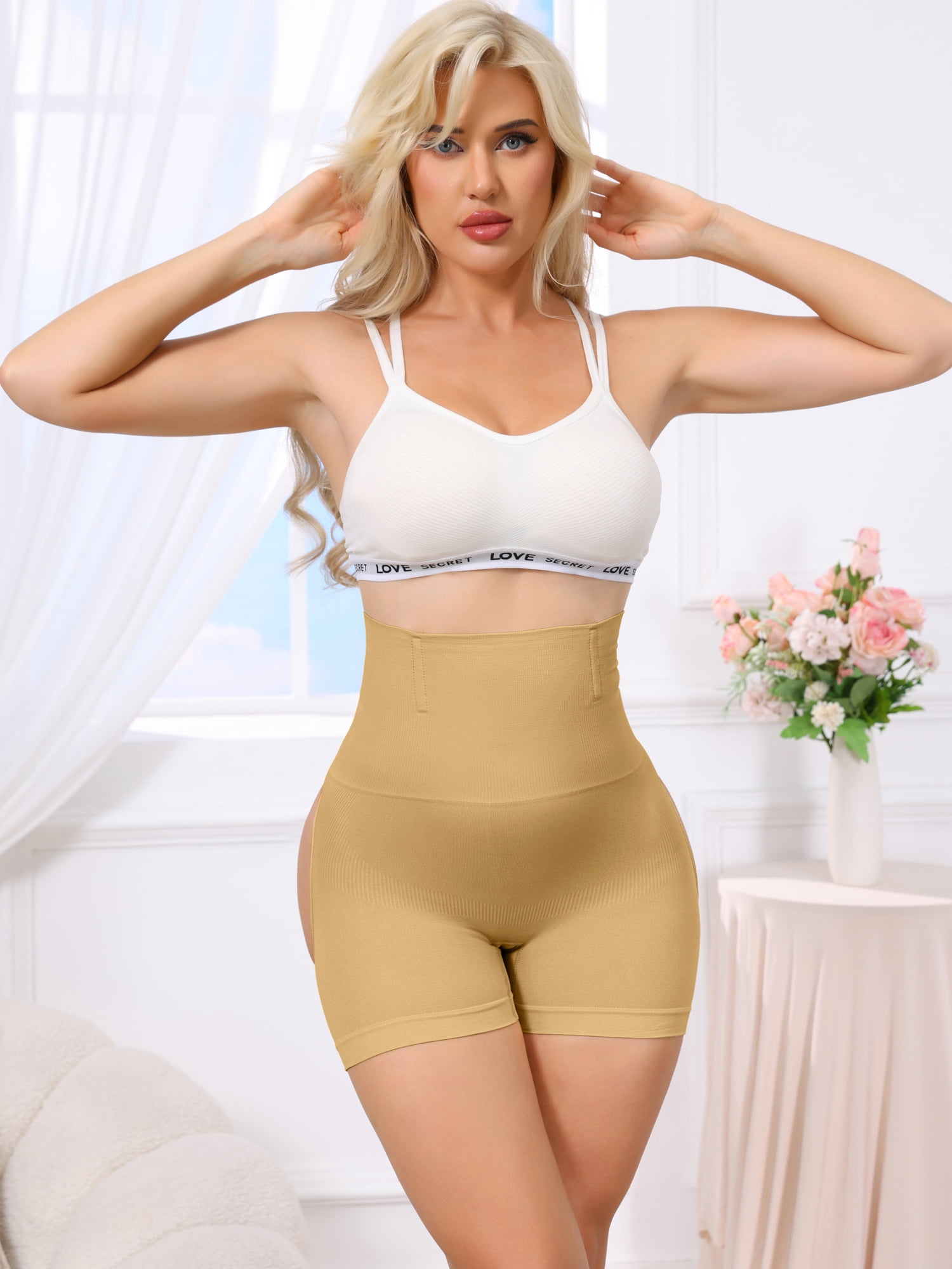 DARING DIVA Women's High Waisted Thigh Slimmer Tummy Control M Beige
