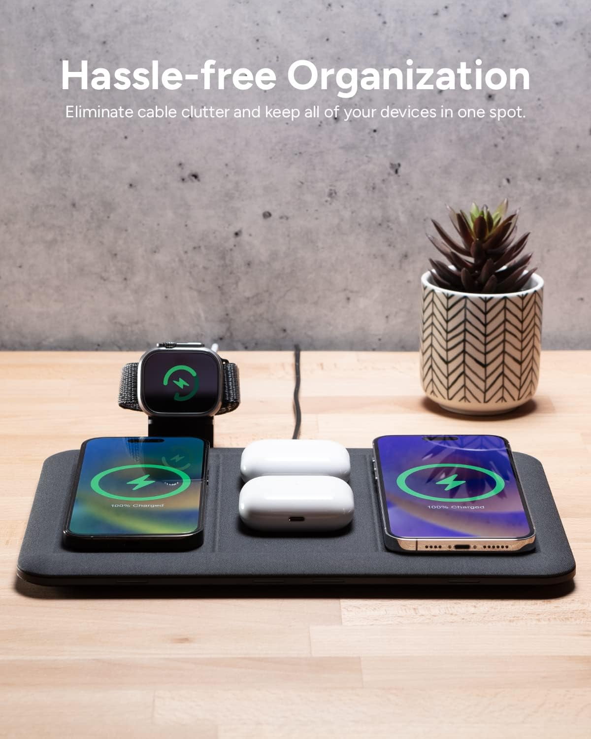 Open Box mophie 4-in-1 Wireless Charging Mat for Apple iPhone AirPods & Watch Samsung Galaxy Google Pixel and all Qi-Enabled Devices Additional USB-A Port Intuitive Design Includes Apple Watch Adapter