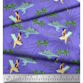 thumbnail image 2 of Soimoi Purple polyester Crepe Fabric Plam Tree,Chair & Girl Beach Printed Craft Fabric by the Yard 52 Inch Wide, 2 of 3