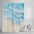 thumbnail image 4 of Blue Beige Waves Long Shower Curtain Set, Waterproof Shower Curtains for Bathroom, Summer Beach Coastal Nautical Ocean Washable Fabric Bath Curtain for Bathtub Decoration with Hooks 72x84 Inches, 4 of 9