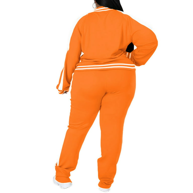 Grianlook Plus Size 2 Piece Tracksuit Set For Women Long Sleeve Sweatsuits  Zip Jogger Set With Pockets Ladies Casual Sweatpants Workout Set Orange XL  