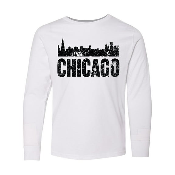 Inktastic Chicago Skyline Grunge Long Sleeve Youth T-Shirt