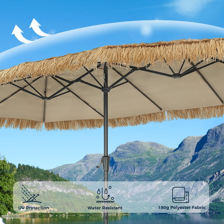 boho patio umbrella Elyrthriumc White Outdoor with Fringe 6.5ft Beach Umbrella for Travel Tilt Umbrella Portable Sunshade Umbrellas UPF50+ Holiday Umbrella Beach Parasol for Garden Lawn Yard Pool : Patio woven macrame canopy 6 Ft Pink Fringe Patio