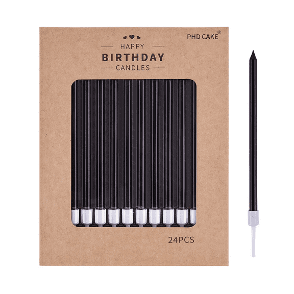 24-pack black slender metal birthday candles, cake candles, birthday candles
