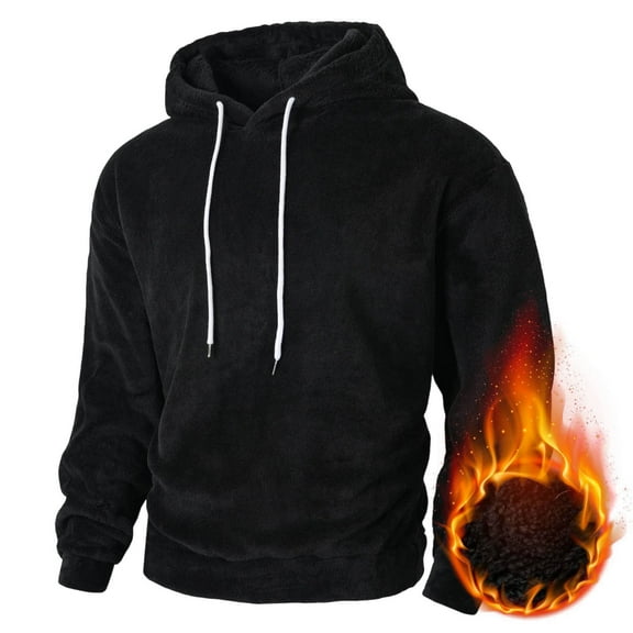 SYMOID Men's Fleece Lined Warm Hoodie - Nylon Spandex Blend, Drawstring Hood & Ribbed Cuffs, Soft Cozy for Fall Winter Casual, Black, Size M