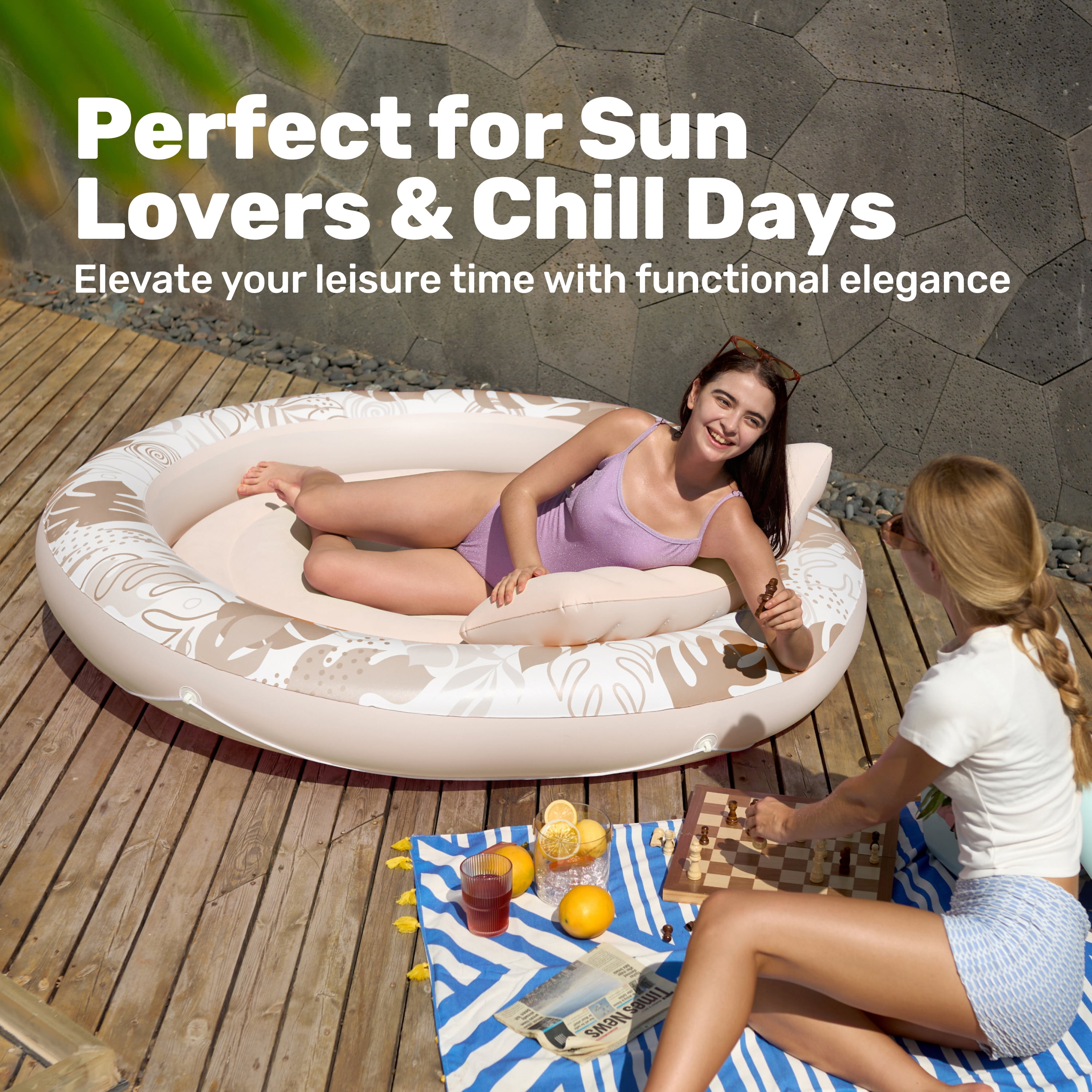 SLOOSH Round Fabric Tanning Pool (Champagne)