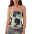 thumbnail image 2 of Michellecmm Women's Summer Tube Tops Strapless Sleeveless Floral Print Shirred Bandeau Crop Tops Lettuce Trim Shirts, 2 of 9