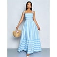 thumbnail image 3 of Blue Striped Maxi Dress With Tie Shoulder Straps, Ruched Bust, And Tiered Skirt For Vacation Or Casual Elegance, 3 of 8