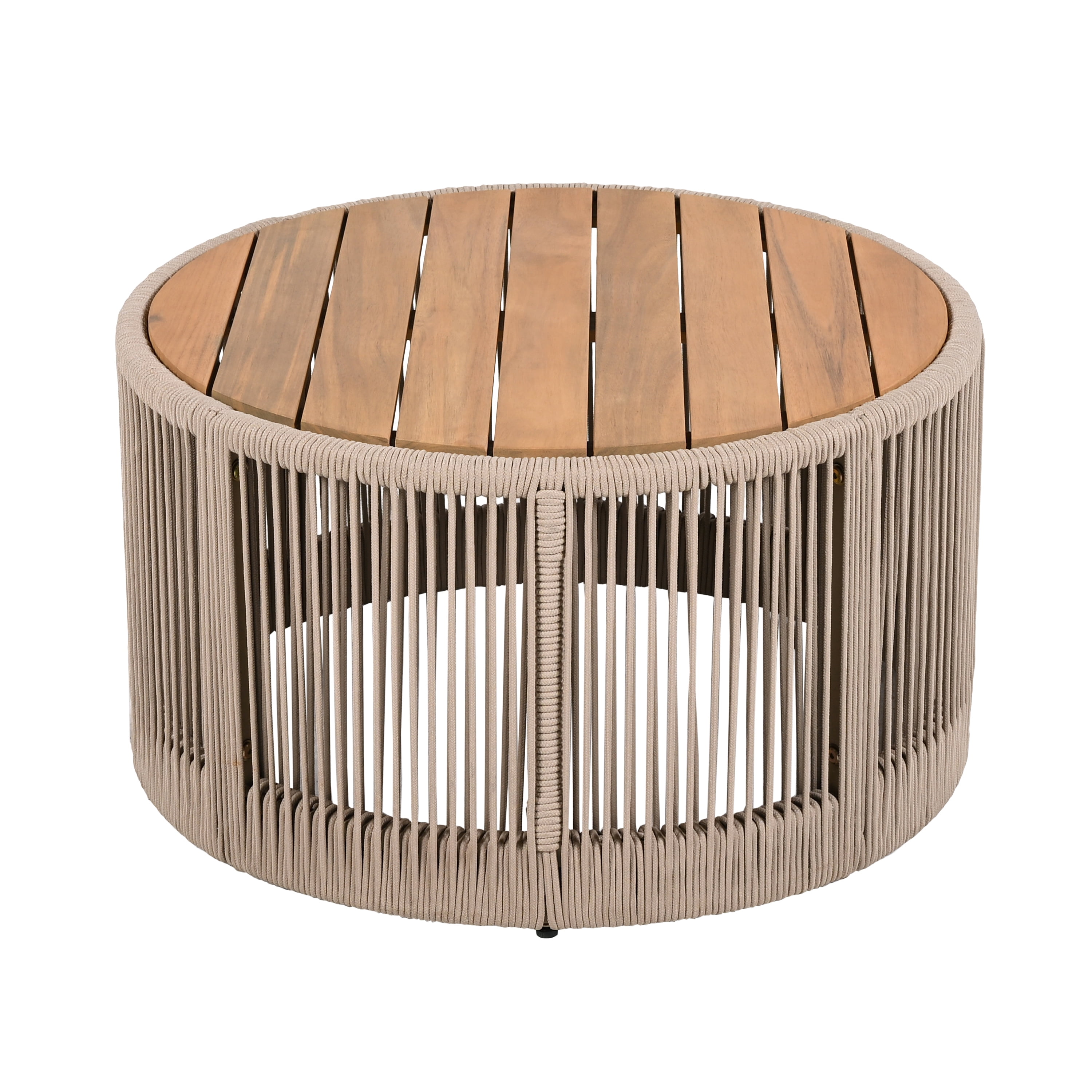 Euroco Rustic Industrial Table Set,Coffee Table & Side Table with Woven Rope Design, Modern Functionality Stylish Table Set for Living Room and Home Decor-Rope Beige