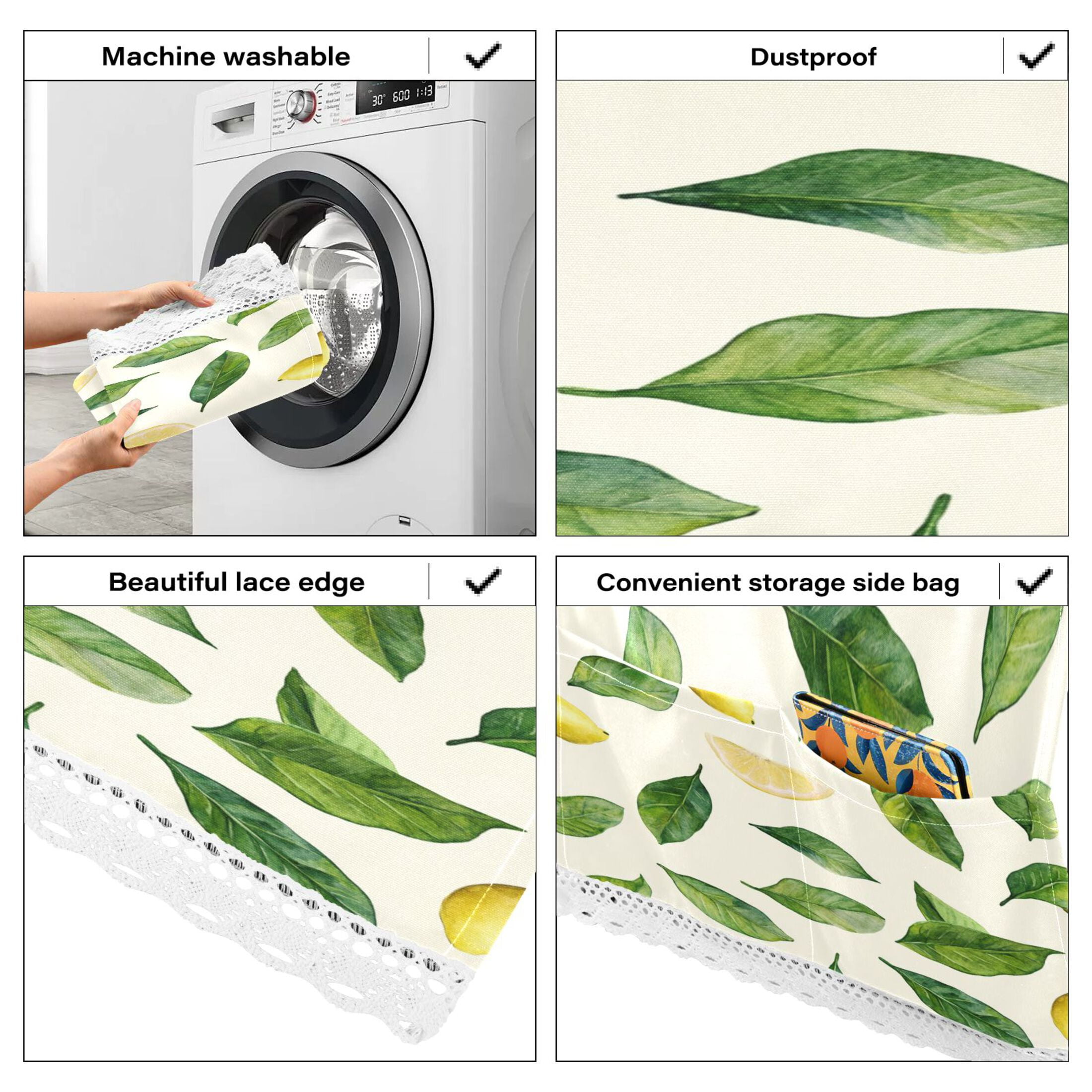 Lemon LeafWasher and Dryer Covers Dust-Proof and Oil Resistant Fridge Cover with 4 Storage Pockets Washing Machine Top Cover for Laundry Kitchen Home 51.2 x 22 In