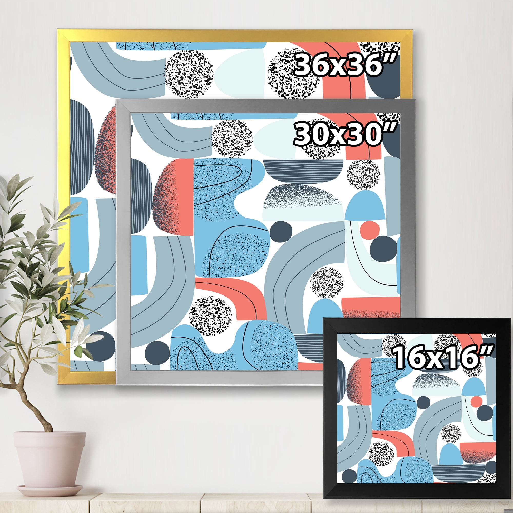 Designart 'Retro Shapes With Abstract Moons and Suns II' Modern Framed Art Print