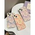 thumbnail image 6 of Case for iPhone 12, Colorful Retro Oil Painting Flower Laser Glossy Pattern Cute Curly Waves Border Exquisite Floral Phone Cover Stylish Durable TPU Protective Case for Girls Women - Purple#2, 6 of 12