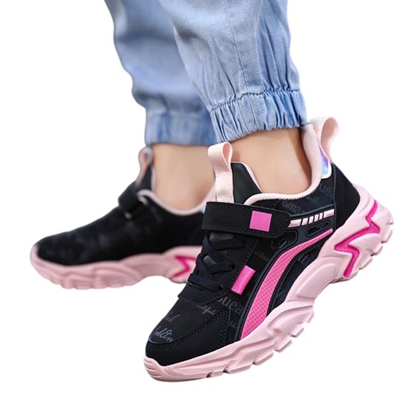 HTHLVMD Kids Girls Sneakers, Colorblock Running Shoes, Hook and Loop Sneakers, Girls Sneakers Glitter Tennis Shoes Lightweight Non-Slip Running Walking Shoes for Toddler/Little Kid/Big Kid, Black 12C