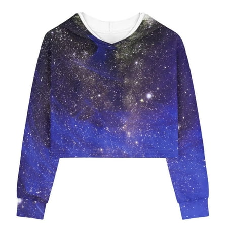 

TOADDMOS Blue Galaxy Oversized Girls Crop Tops 9-10 Crew Neck Hooded Sweatshirts for Little Girls Fashion Kids Hoodies