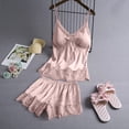 thumbnail image 2 of JINMGG Shorts for Women $5 Women V-Neck Eyelash Silk Lace Stain Camisole Pajamas Bowknot Shorts Set Pink M, 2 of 9