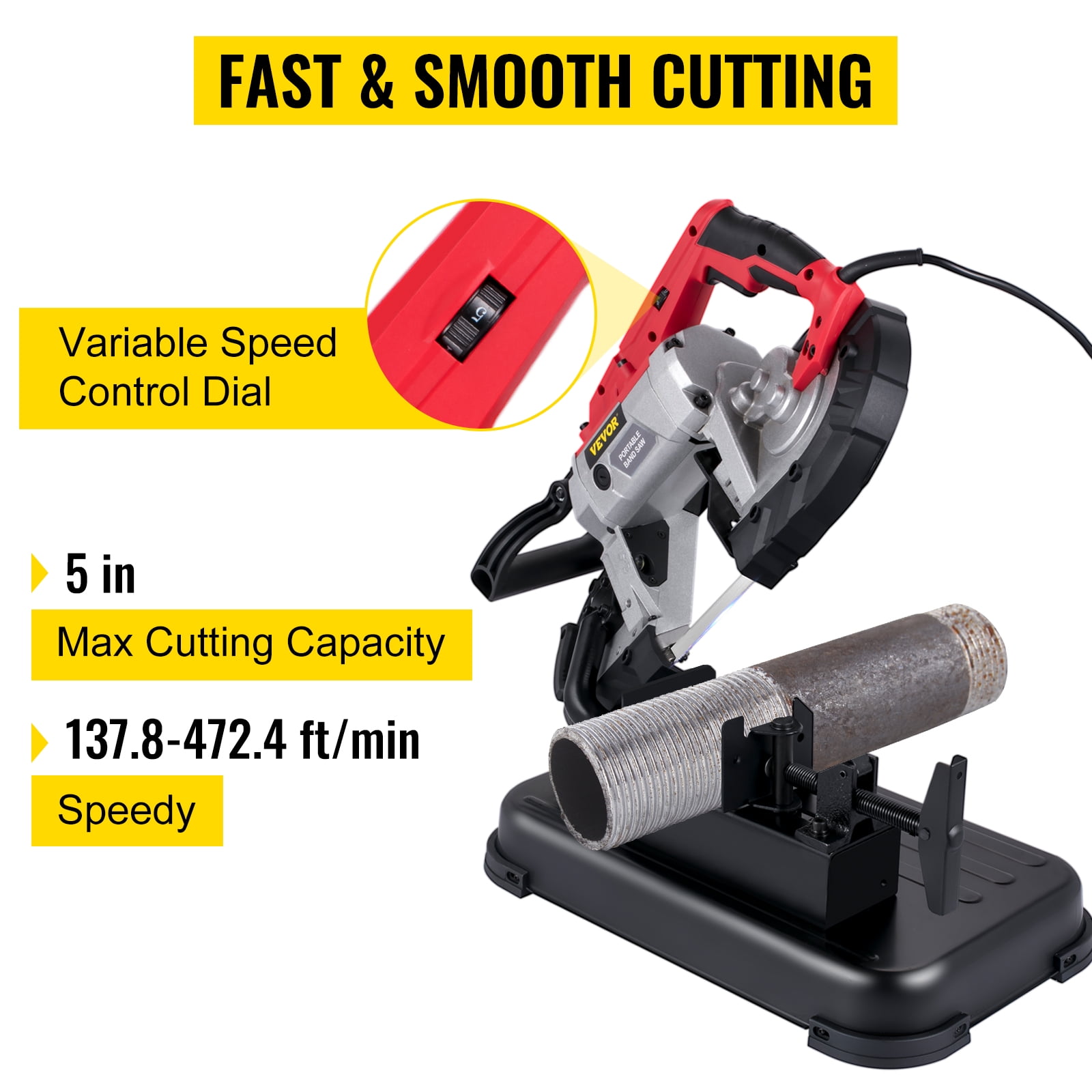 VEVOR Portable Band Saw 110V Removable Alloy Steel Base Cordless