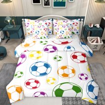 Homewish Colorful Football 7 Pieces Bedding Comforter Set,Soccer Sport Full Bedding Set,Boys Ball Game Fitted Sheet Flat Sheet For Boys Kids,Super Cozy Room Decor Reversible
