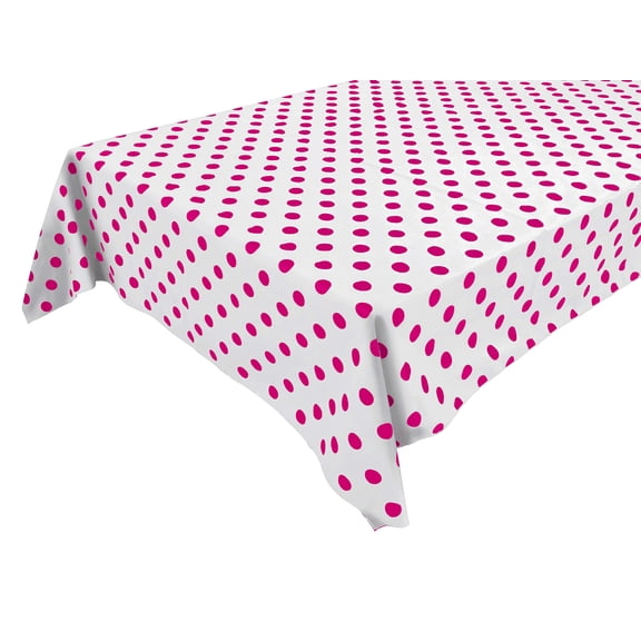 Cotton Tablecloth Polka Dots Print / Fuchsia Dots on White