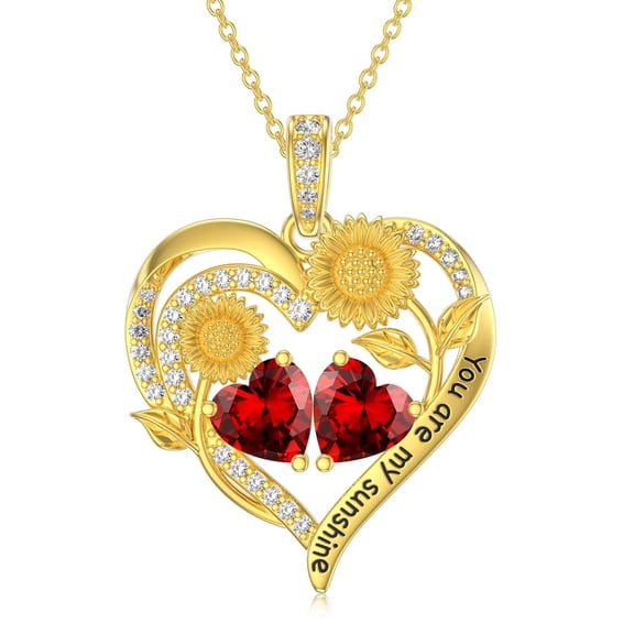 Taioiat Birthstone Necklace for Women Double Sunflowers and Birthstones with Engraving Gold Plated Jewelry Valentines Day Birthday Gifts for Women Best Friend Friendship