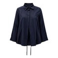 thumbnail image 4 of ClodeEU Women Collared Long Sleeve Wrap Cross Waist Slim Blouse,Casual Office Blouse Blue,Women's Plus XL, 4 of 8