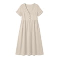 thumbnail image 3 of cocolona Womens Summer Linen Long Dress V Neck Short Sleeve Pleated Flowy Sun Dress Fashion Casual Loose Beach Dress with Pockets, 3 of 6