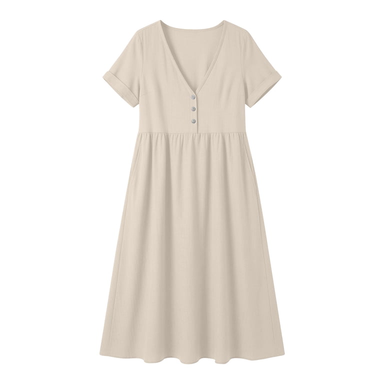 deep v neck t shirt dress V-Neck T-Shirt Dress  Casual Short Sleeve A-Line Swing Tunic with Pockets Black / M