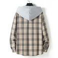 thumbnail image 5 of IROINNID Men's Long Sleeve Shacket Mid-Length Hooded Jacket Plaid Comfy Turndown Cardigan Patchwork Lattice Buttoned Shirt, 5 of 9