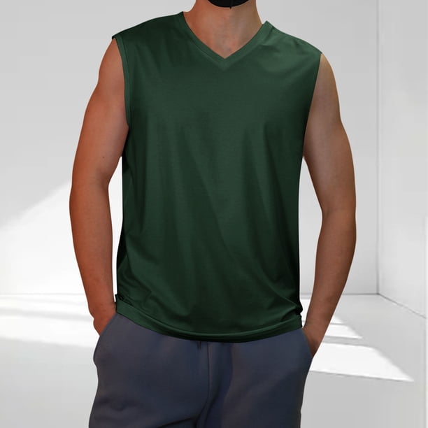 pstuiky Camiseta sin mangas para hombre, Camiseta informal de color liso sin mangas con cuello en V para hombre, interior moderno y moderno. Camisas para hombres l