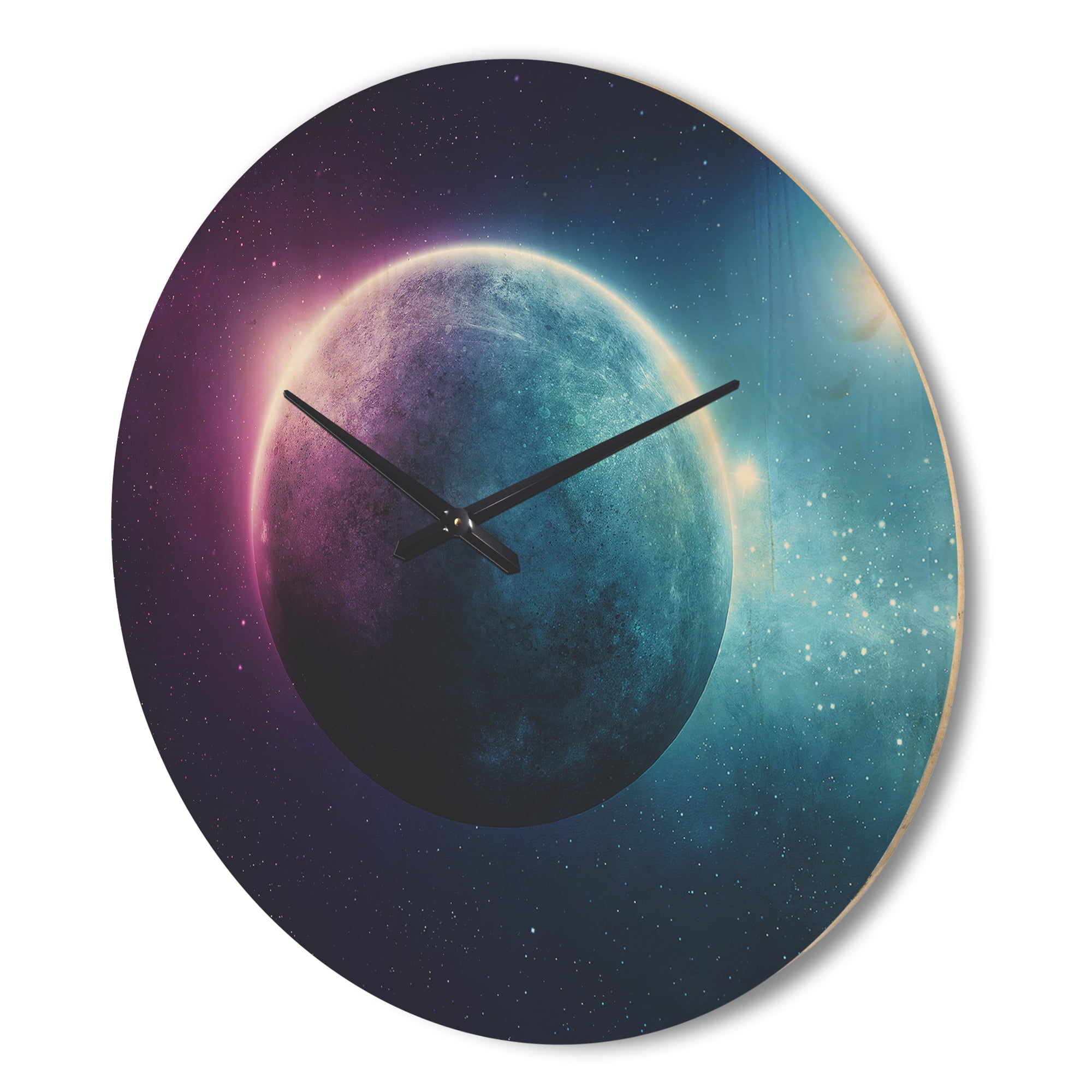 Designart 'Blue and Purple Deep Space Planet ' Modern Wood Wall Clock