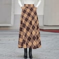 thumbnail image 3 of Plus Size Plaid Maxi Skirts Womens High Waist Ruffle Flare Aline Long Skirts with Pockets Khaki, 5XL, 3 of 7