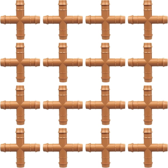 PYYAN-Drip Irrigation Fittings Barbed Cross Tee for 1/2" Irrigation Tubing(0.600" ID), 16 Pieces Barbed 4 Way Connectors, Drip Line 4 Way Couplings for Drip Sprinkler Garden Lawn Systems