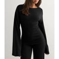 thumbnail image 5 of Women'S Round Neck Flare Sleeve Top and Straight Leg Pants Two Piece Set Casual Loungewear Sporty Black S, 5 of 9