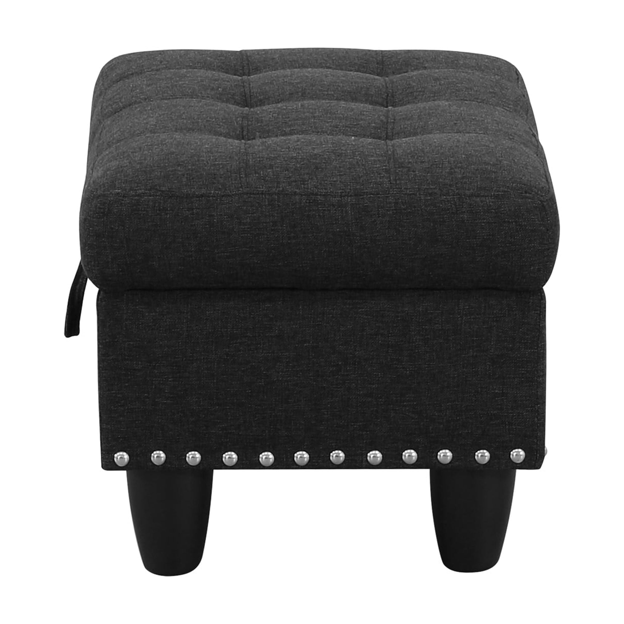 Faux Leather Ottoman with Storage, Solid & Engineered Wood Frame, Foam Cushion with Springs, Tufted Design with Nailhead Trim for Living Room
