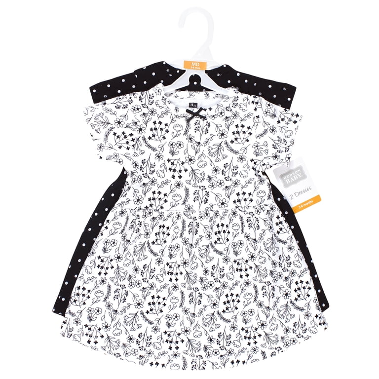 Hudson Baby Cotton Dresses Black White Flowers 9-12 Months