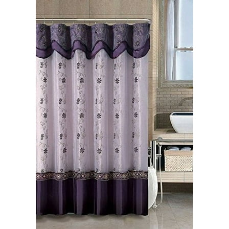 VCNY Home Daphne Embroidered Sheer & Taffeta Fabric Shower Curtains - (Purple)