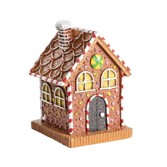 Lighted Christmas Village Gingerbread House Decorative Statue with Detailed Resin Craftsmanship for Living Room Decor