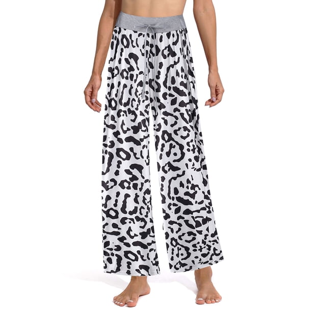 Sexy Dance Pantalones de salón Palazzo de talla grande para mujer, pantalones de pijama informales holgados de leopardo, ropa de dormir