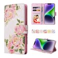 thumbnail image 3 of Compatible with iPhone 14 Plus Case Retro Gilded Flower PU Leather RFID Blocking Wallet Cover, 3 of 5