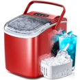 thumbnail image 1 of Countertop Portable Ice Maker Machine with Handle, 9 Bullet-Shaped Ice Cubes Ready in 6 Mins, 26Lbs/24H, Self-Cleaning Function with Ice Scoop and Basket for Home/Kitchen/Party (Red), 1 of 4