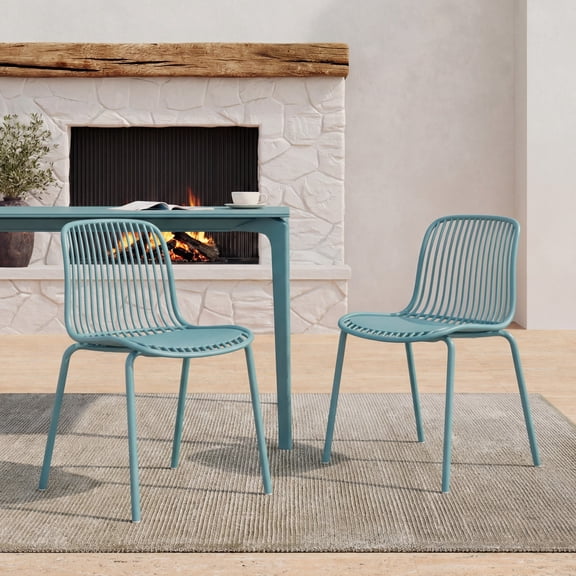 Christopher Knight Home Modern Plastic Outdoor Dining Chairs with Iron Legs, Sky Blue, Set of 2