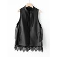 thumbnail image 3 of Chaqueta de piel auténtica sin mangas con cuello alto para mujer, tendencia 2024, abrigo de piel de oveja auténtica con forro de encaje de doble cara, 3 of 5