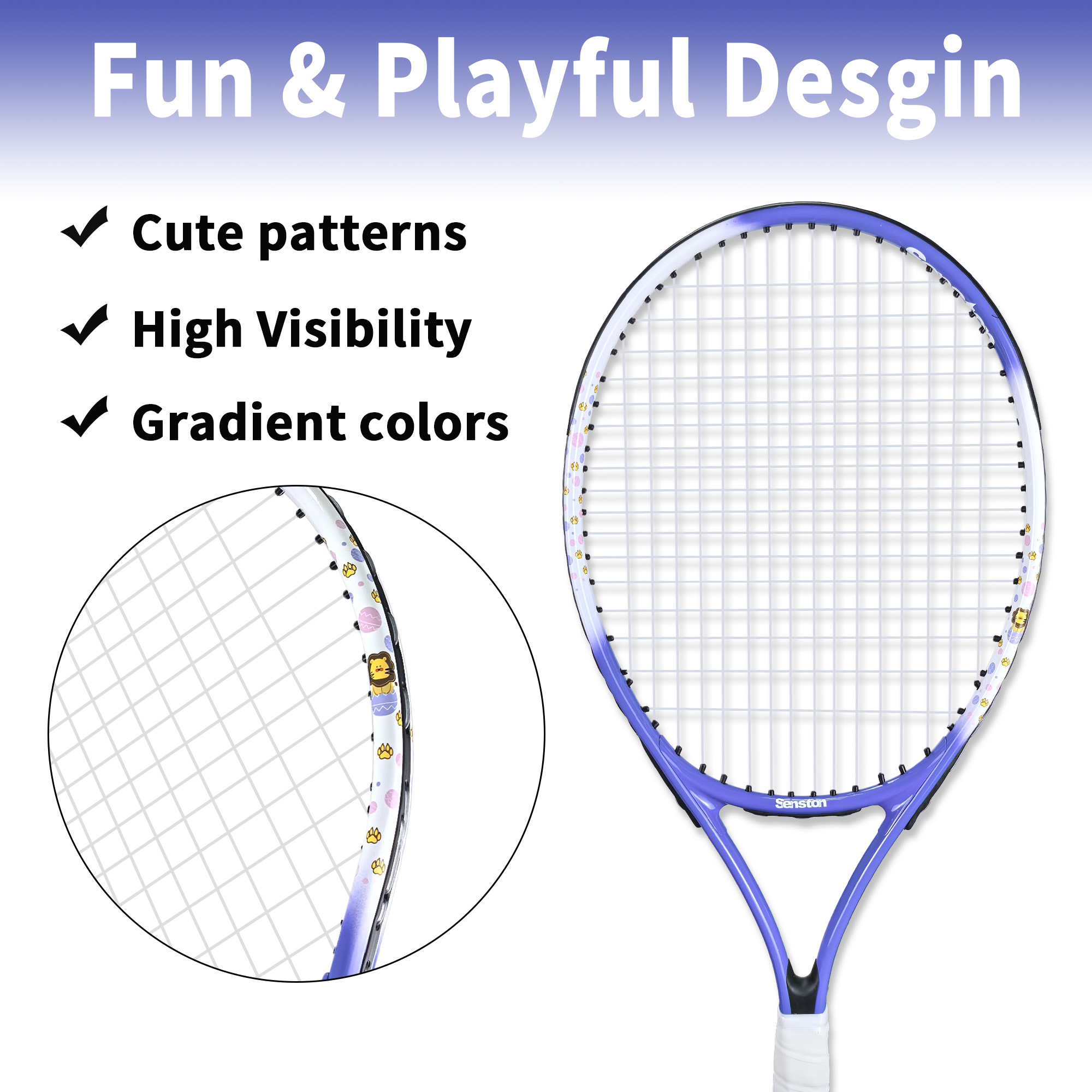 Senston Kids Tennis Racket Set (17 & 23 Inch) - 1 Pack Junior Tennis Racquet, Lightweight Aluminum Frame, Includes Cover