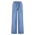 thumbnail image 4 of Zimjoy Men's Cotton Linen Pants Oversized Loose Straight Leg Pants Textured Drawstring Summer Beach Trousers with Large Pockets,Light Blue L, 4 of 6