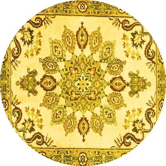 Ahgly Company Indoor Round Medallion Yellow Traditional Area Rugs, 7' Round