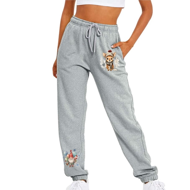 Gibobby leggings gluteos deportivo Pantalones deportivos con estampado de animales navideños para mujer, pantalones cálidos, pantalones informales ajustados(Gris, L)