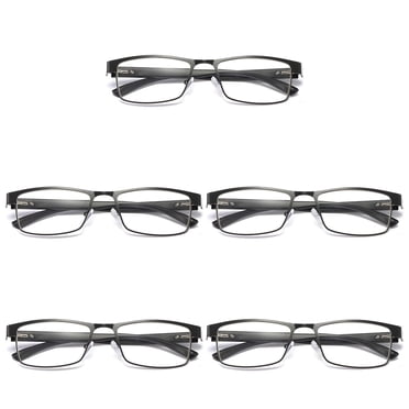 3-Pack Men's Metal Half Frame Reading Glasses – Spring Hinge, Black Rectangular Readers