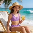 thumbnail image 2 of Big Girls Two Piece Bathing Suit V Neck Crop Top High Waist Bottom with Side Tie Swim Set for Pool 7-16Y, 2 of 5