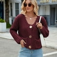 thumbnail image 4 of SWSMCLT Women's Cable Knit Cardigan Sweater Baggy Button Crew Neck Comfy 2025 Cardigan Sweaters Acrylic Burgundy Large, 4 of 5