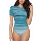 thumbnail image 1 of Balery Teal Turquoise Fluid Stripes Body de cuello redondo de manga corta para mujer Tops de manga corta Tops básicos-Medium, 1 of 7