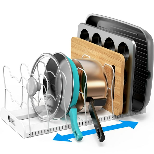 Organizador de sartenes, simple, para artículos del hogar, ampliable, 10 compartimentos
